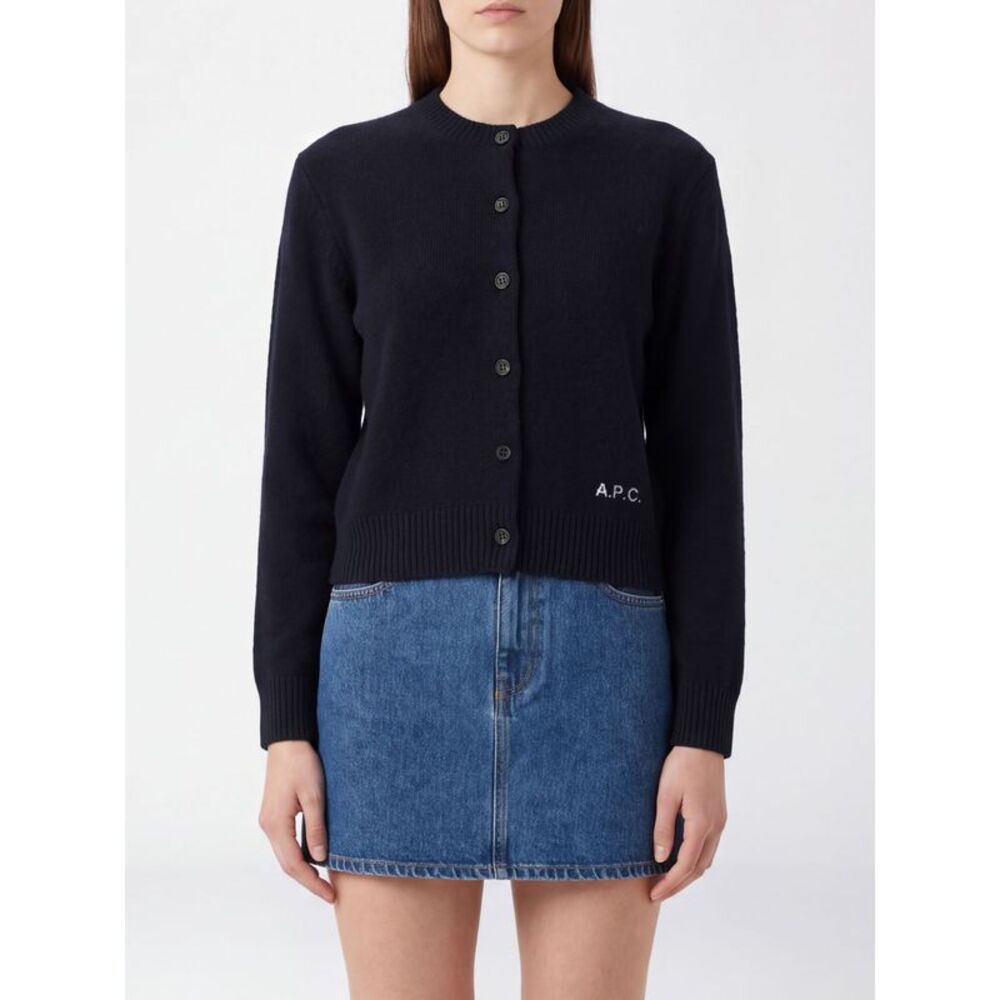 A.P.C. Women A.P.C. Crew Neck Pure Wool Cardigan With Contrast Logo